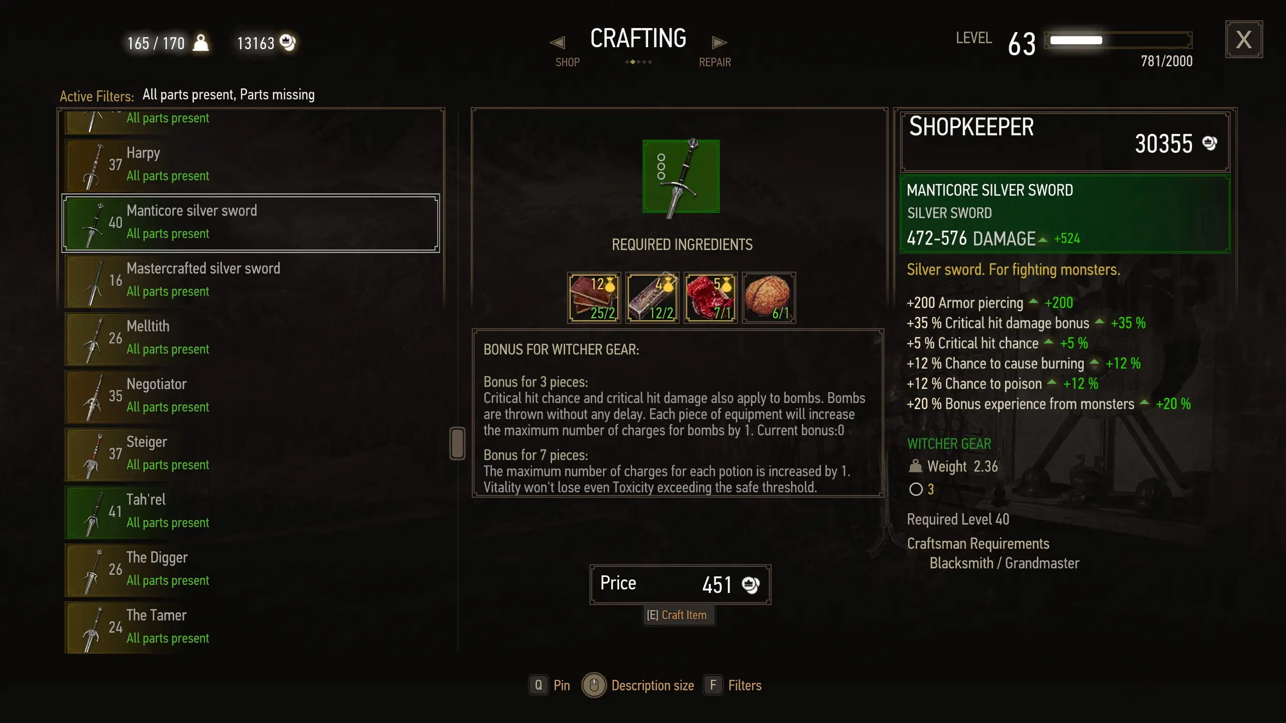 Manticore School Gear Enhance at The Witcher 3 Nexus - Mods and community