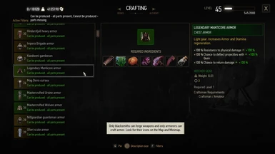 Manticore armor crafting and stats BETA