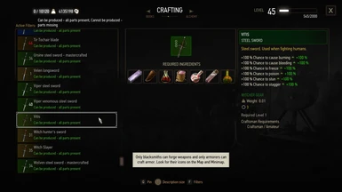 Vitis steel sword crafting and stats BETA