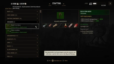 Manticore crossbow crafting and stats BETA
