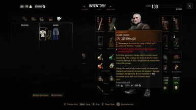 Level 100 Geralt equipment scaled to Level 8 Waterhag