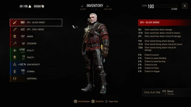 Level 100 Geralt stats scaled to Level 8 Waterhag
