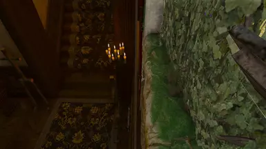 Unmodded Zireael sword mounted in one of the slots of a wall-hanging horizontal sword stand, the floating scabbard is inside the wall