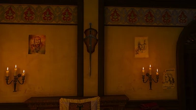 Geralt Wanted Note, Banned Poster, & Wanted Poster, made hangable by dlc_morePaintings. The leftmost is a quest item so I wont put the code for it. Codes (2 items right of the sword): dlc_geralt_banned_poster, dlc_geralt_poster