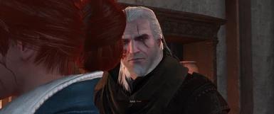 Geralt investigating the new, big bun that Triss got since he has last seen her.