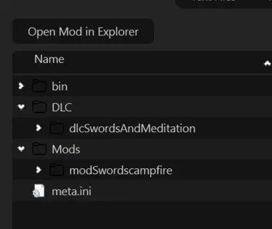 Example of the folder structure