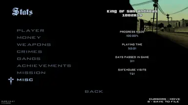 GTA San Andreas 100 Percent Save File (King of San Andreas Rank)